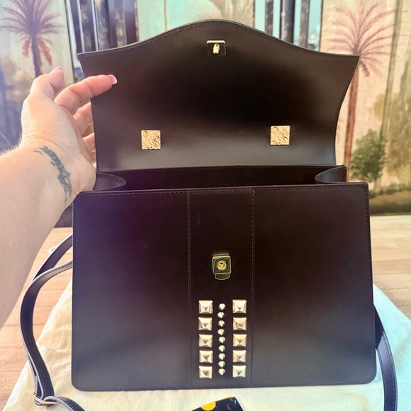 Valentino Genuine Black Leather Studded Melanie 2 Way Top Handle Shoulder Bag - Picture 11 of 14